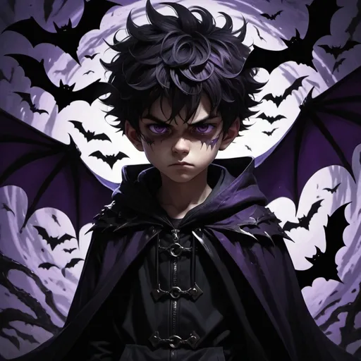 Prompt: Dark evil Boy in anime and bats fly over 
The picture need to be dark