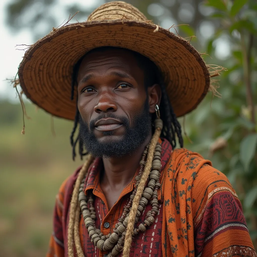 Prompt: 
a looking Poor Man African descendant dress in a native attire