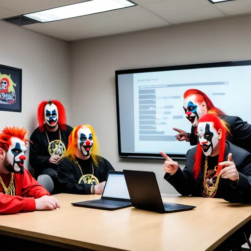 Prompt: Insane Clown Posse doing a  Marketing Power Point presentation in an office