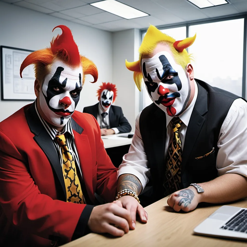 Prompt: Marketing Ideal Customer Profile Insane Clown Posse in an office