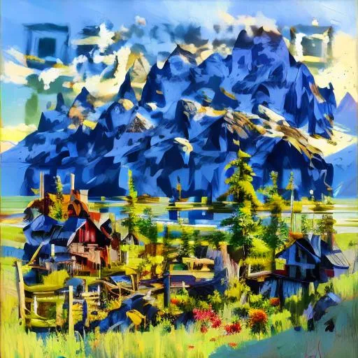 Prompt: Cartoon, Alaska Landscape in style of Peder Mork Monsted