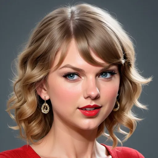 Prompt: Profile Image of Taylor Swift caricature, In Style of mad magazine, hand gestures surprise, eyes bright, slight smile
