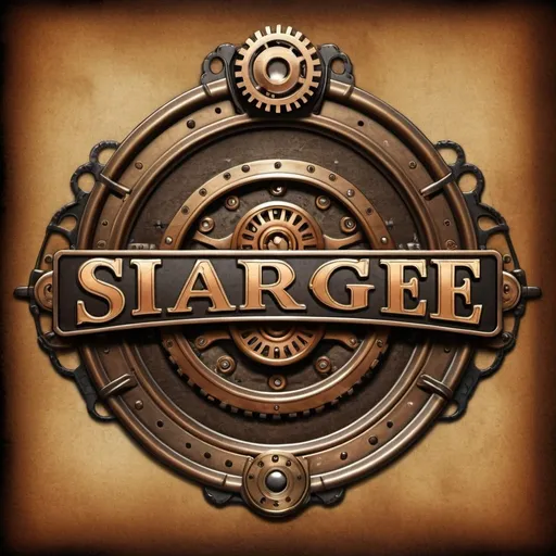 Prompt: Steampunk BACKGROUND letters Sarge LOGO

