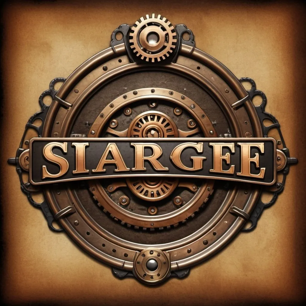 Prompt: Steampunk BACKGROUND letters Sarge LOGO

