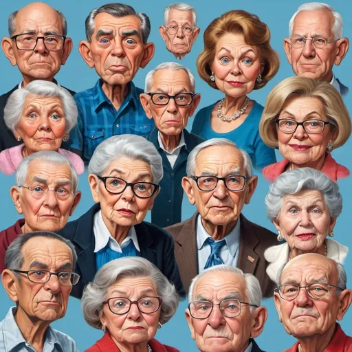 Prompt: a variety of senior citizens upset social security, Medicaid, and Medicare revoked  In Style of mad magazine
