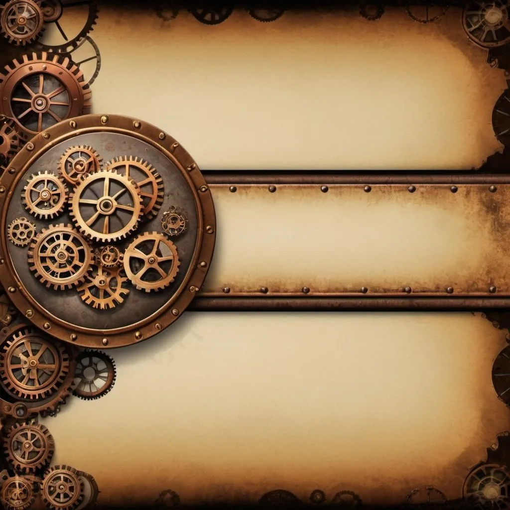 Prompt: Steampunk BACKGROUND blank banner within