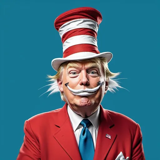 Prompt: Donald Trump as Dr. Seuss Cat In The Hat full body in Mad Magazine Style