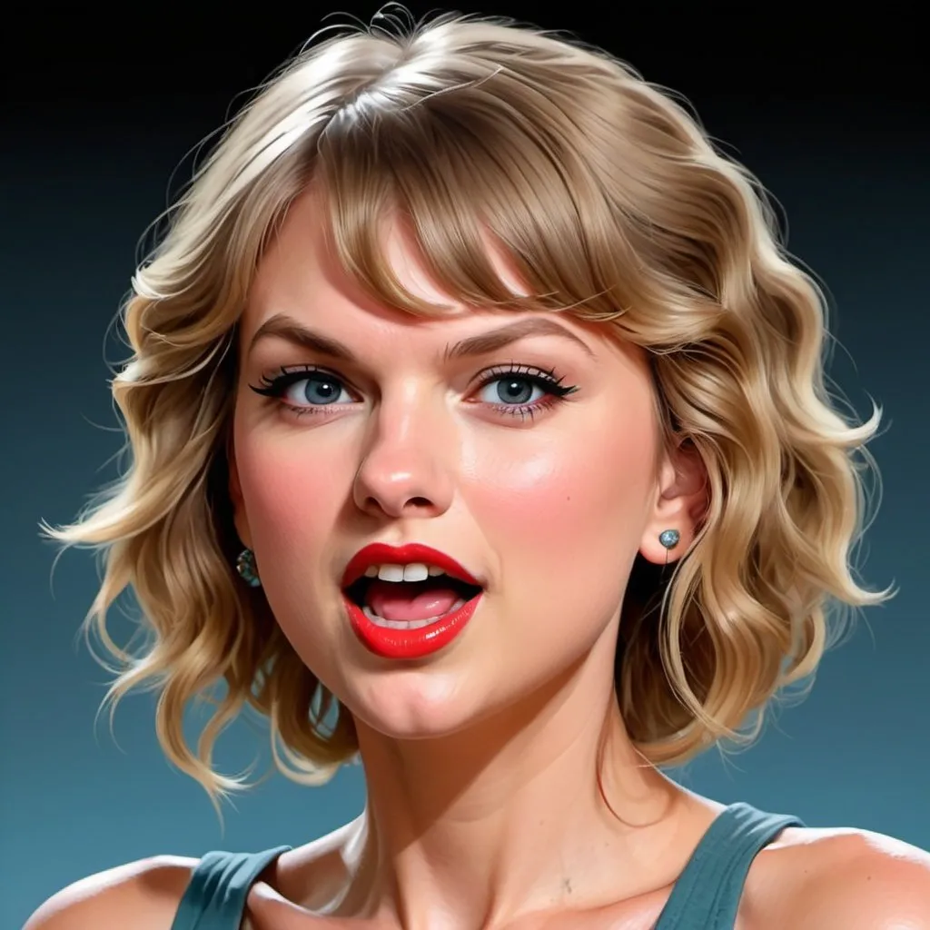 Prompt: Profile Image of Taylor Swift caricature, In Style of mad magazine, hand gestures surprise, eyes bright, slight smile
