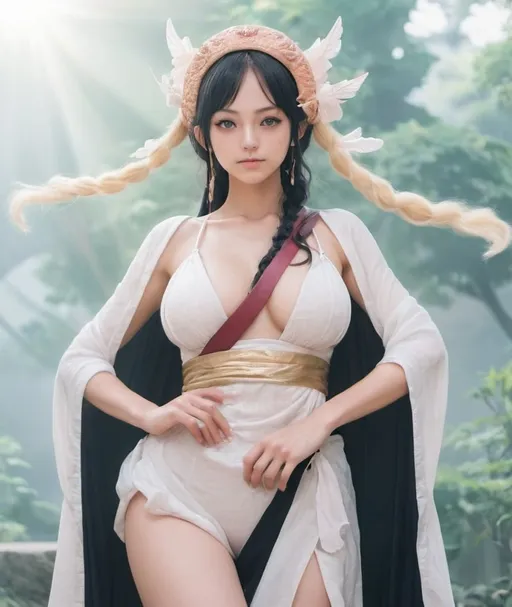 Prompt: One Piece, sengoku as woman, as lady, fantasy, soft colors, magical aura, mystical, dreamlike, high quality, fantasy style, ethereal lighting, 