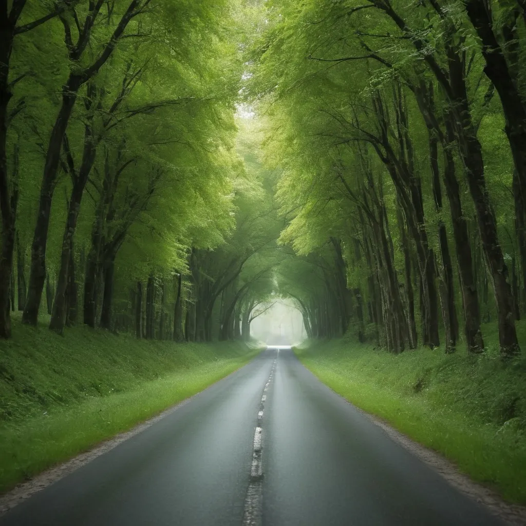 Prompt: road in nature, green, ambitious