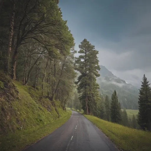 Prompt: inspiring road in nature