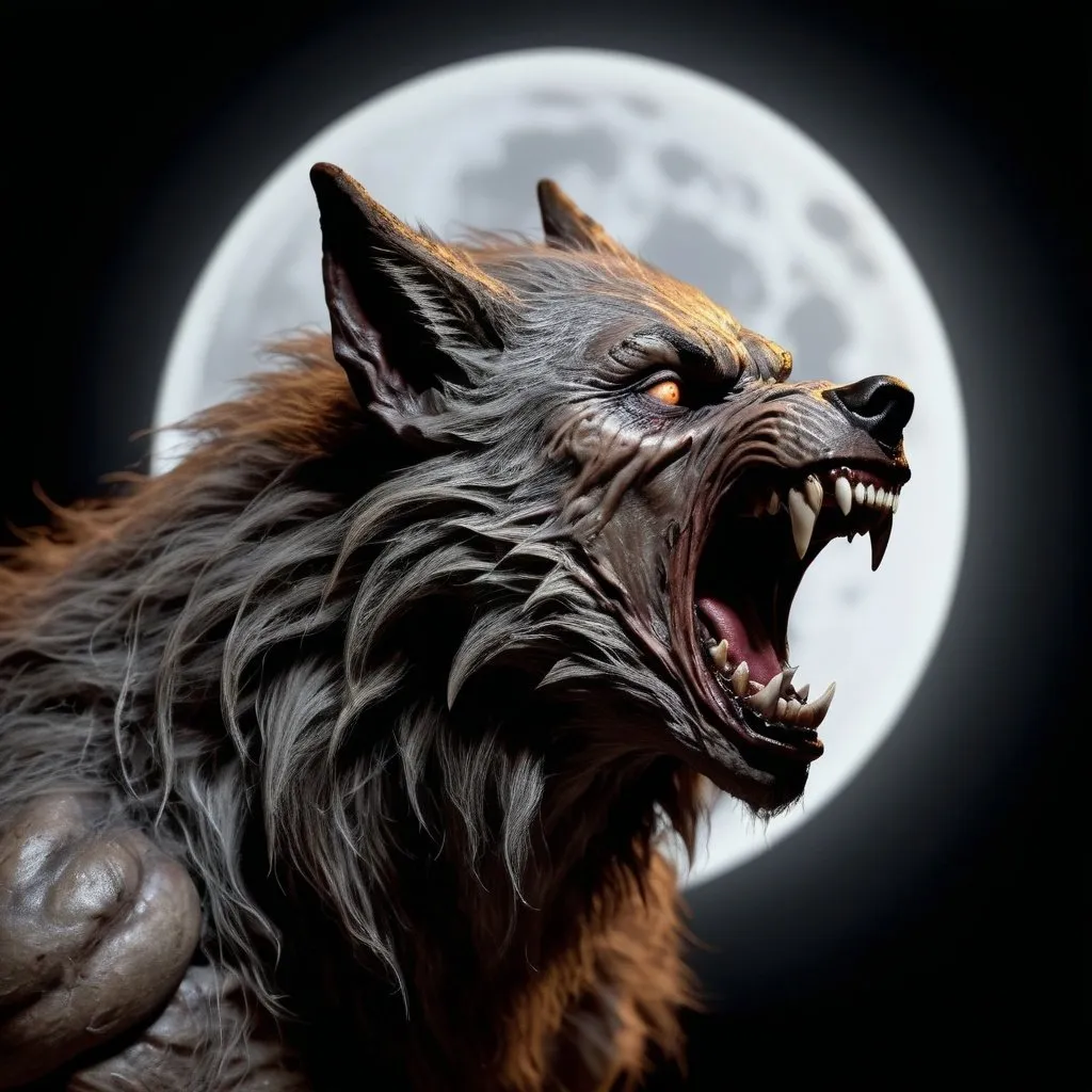 Prompt: a creature werewolf howling moon, entire subject, realistic, scary, ultra detailed
