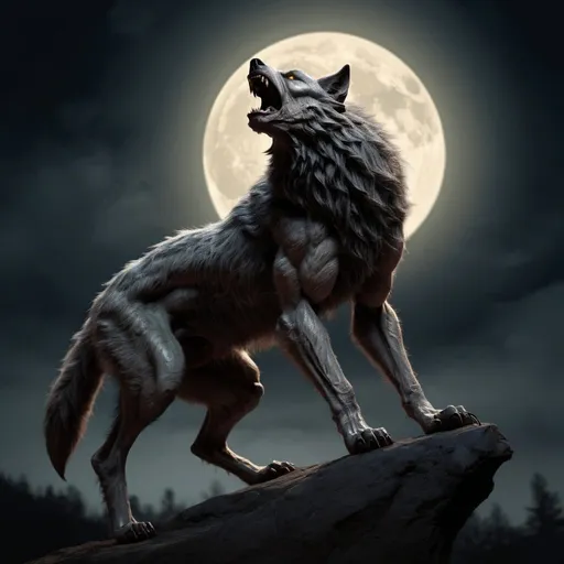 Prompt: a creature werewolf howling moon, entire subject

