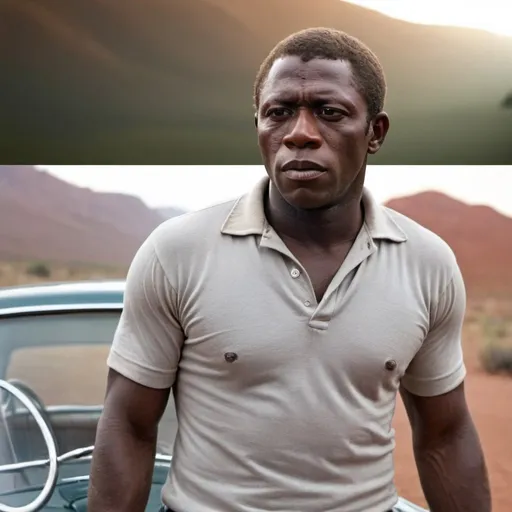 Prompt: Can you make the last image look more like the actor Steve McQueen please but just with black skin.