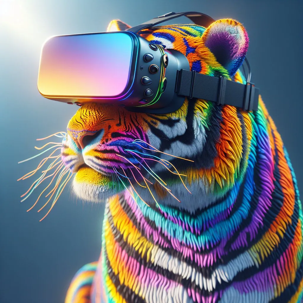 colorful tiger wearing a VR headset