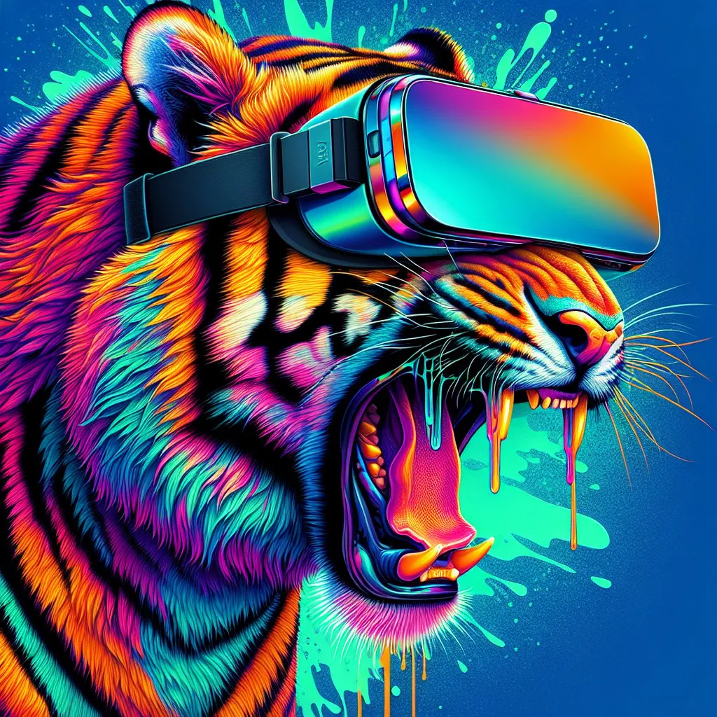 Prompt: colorful tiger wearing a VR headset