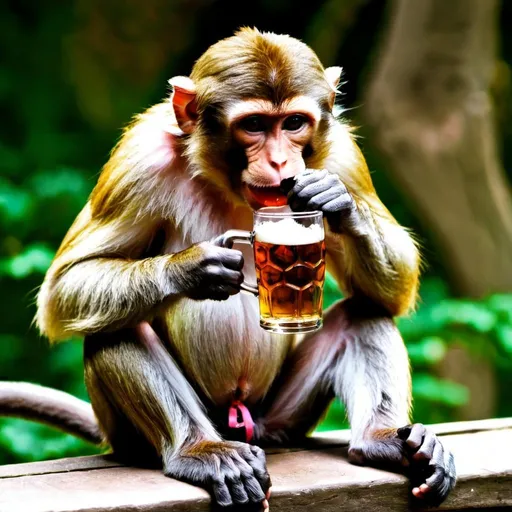 Prompt: monkey drinking beer