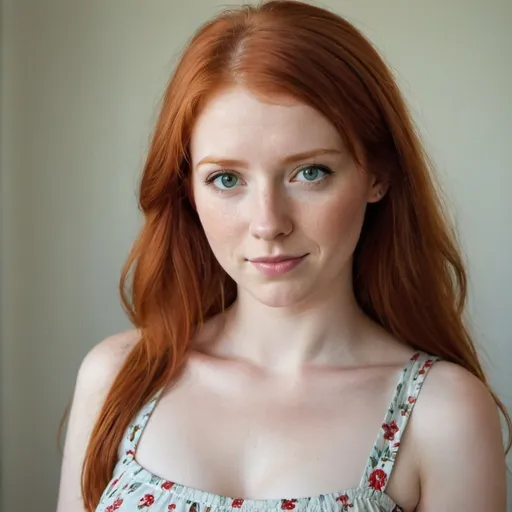 Prompt: A very out Standly beautiful red-haired girl in a sundress about 20 to 30 years of age