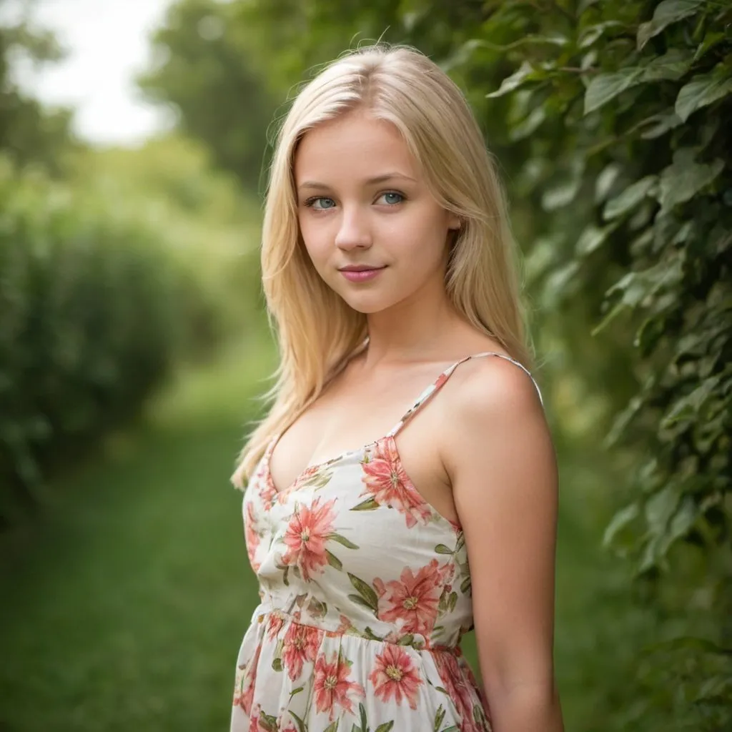 Prompt: A very out Standly beautiful blonde girl in a sundress