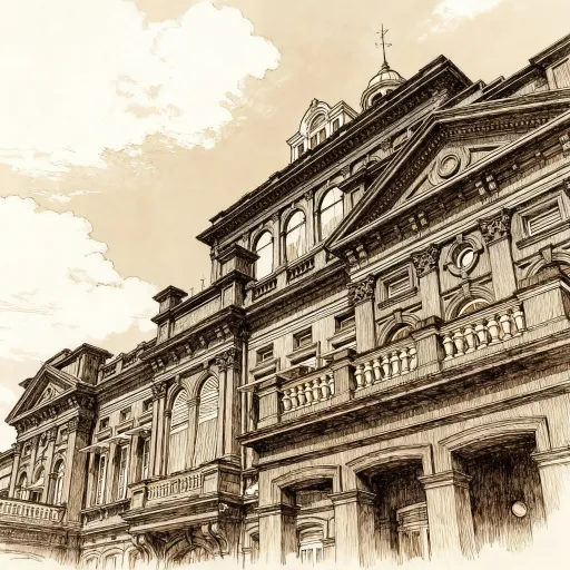Prompt: the red house in trinidad and tobago drawn using dark brown ink 
