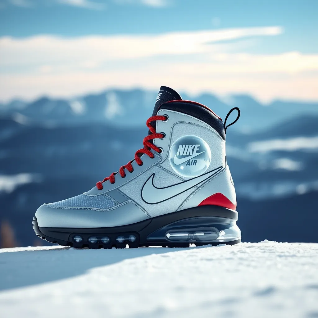 Prompt: make me a ski boot with the iconic air bubble on Nike air max



