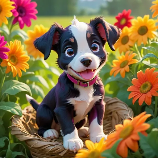 Prompt: Disney style farm puppy, vibrant colors, sunny