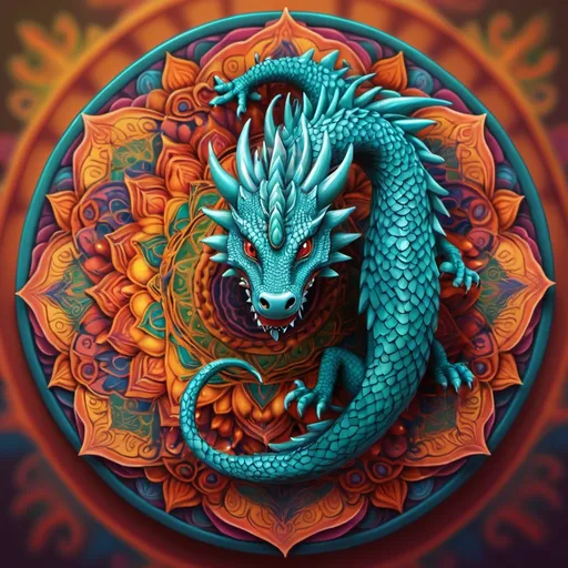 Prompt: Adragon coming out from a mandala
