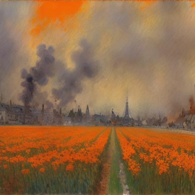 Prompt: impressionism world war 1 orange 

