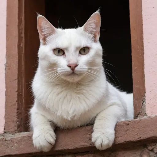 Prompt: gato blanco sobre tejado de casa antigua en las monta�as