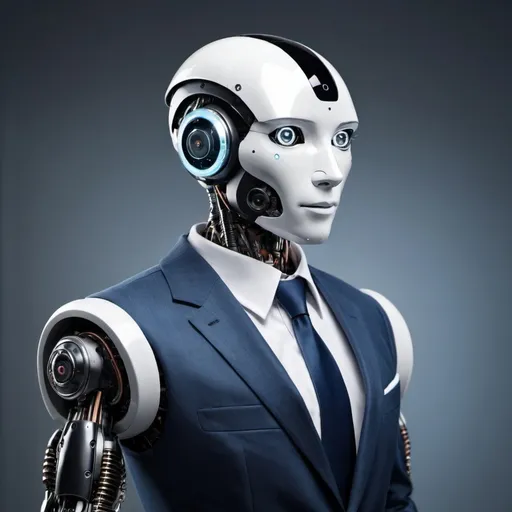 Prompt: A smart robot with a suit
