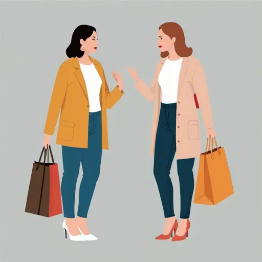 Prompt: vector two women's standing with bags and talking with each other