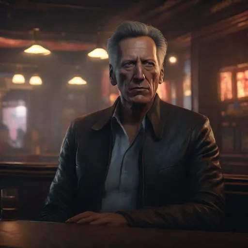 Prompt: digital painting, character portrait, James Woods, muted sleazy lounge background, half body, eerie, mysterious, dangerous, shifty, hyperdetailed, ultra-realistic, cinematic lighting, unreal engine 5, octane render, UHD, style of VtM,