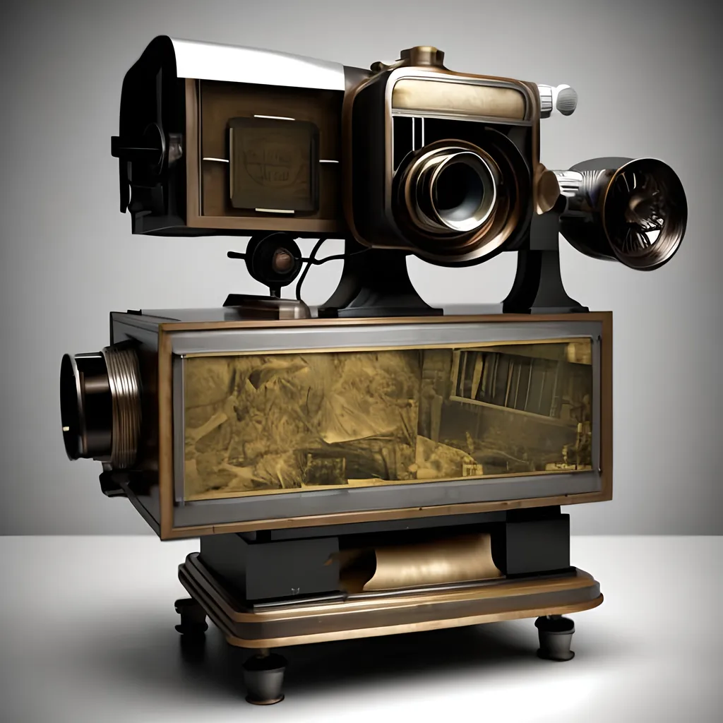 Prompt: ((photorealistic)) film projector made from pieces dating from 1930's to 2020's