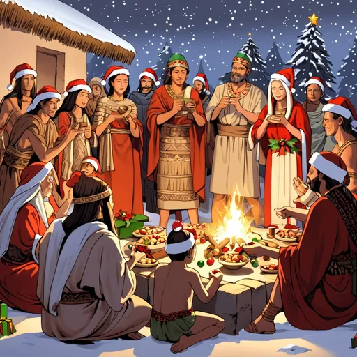 Prompt: Christmas celebration of ancient people
