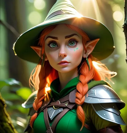 Prompt: Elf ranger in a mystical forest around sunlight