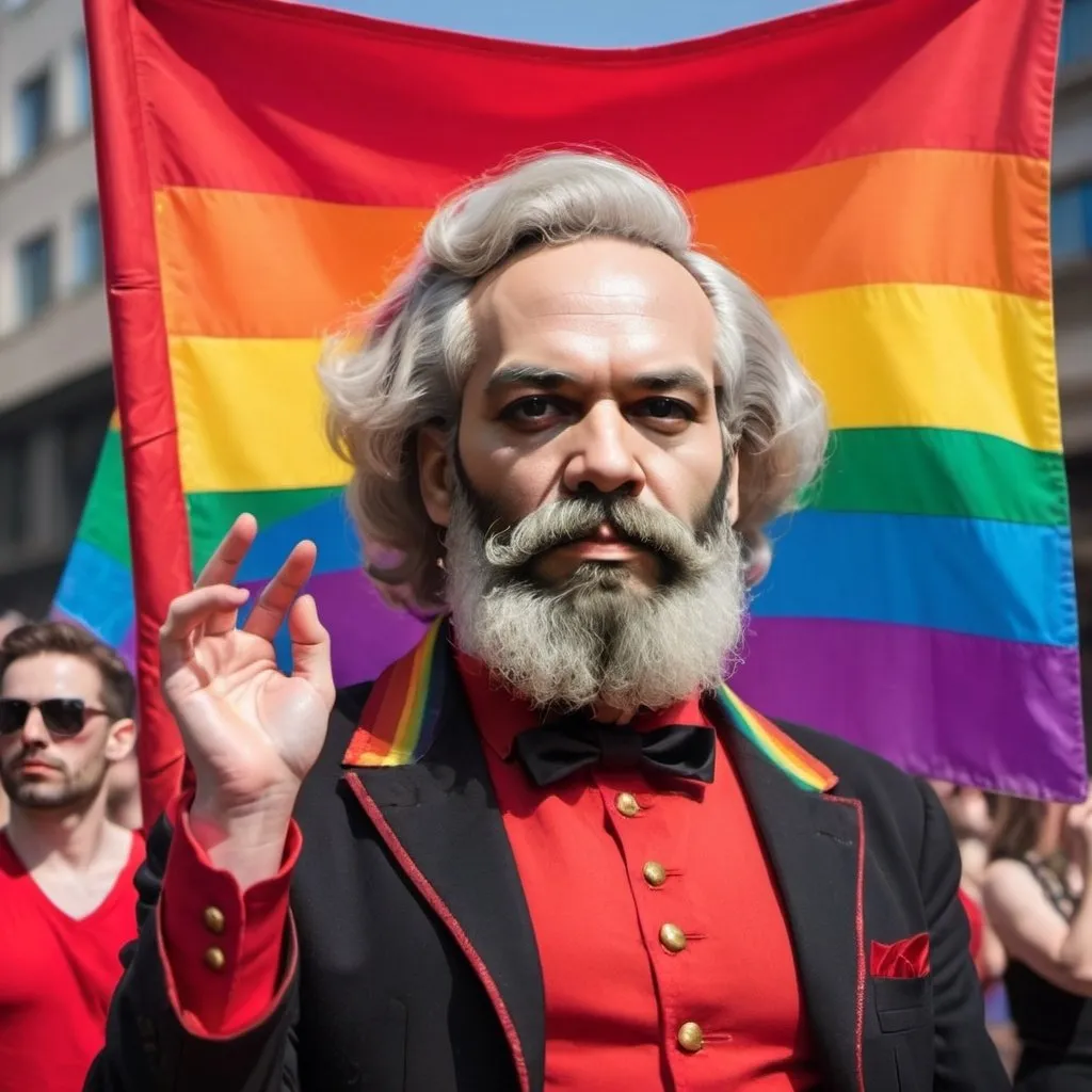 Prompt: Karl Marx communism pride LGBT drag queen