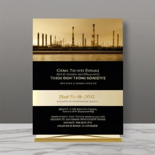 Prompt: Corporate-style 50th anniversary invitation card for oil company, oil refinery, oil pipeline, elegant and professional, high quality, oil refinery building, oil pipeline network, golden anniversary theme, refined and sophisticated design, luxurious gold accents, polished and sleek, professional concept, business formal attire, refined oil industry, best quality, elegant, professional, oil refinery, oil pipeline, golden anniversary, refined design, sophisticated, business attire, high-res, luxurious, polished