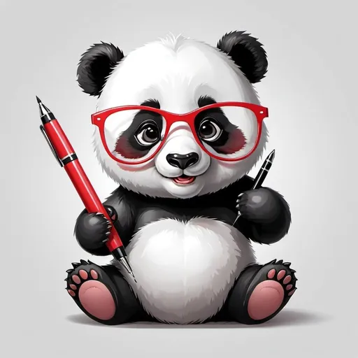 Prompt: a cute panda vector holding a pen with a red glasses
