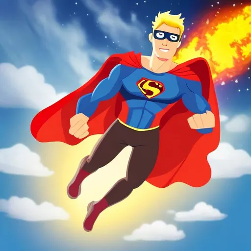 Prompt: busy dad superhero working out. flying in the sky. add a firestorm background
