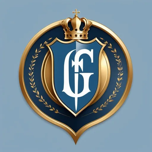 Prompt: Banner logo in the theme of st George and chivalry and knights with the colors of light blue dark blue gold and white logo alone without figurine emphasis on the letters G.F 