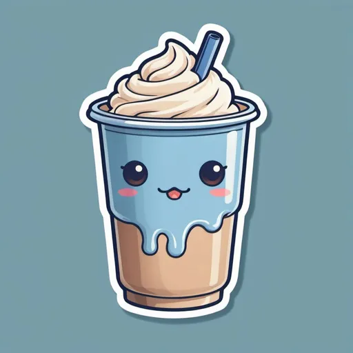 Prompt: sticker of a cute anthropomorphic cup of blue milk tea with boba retro vintage style  vector  white outline