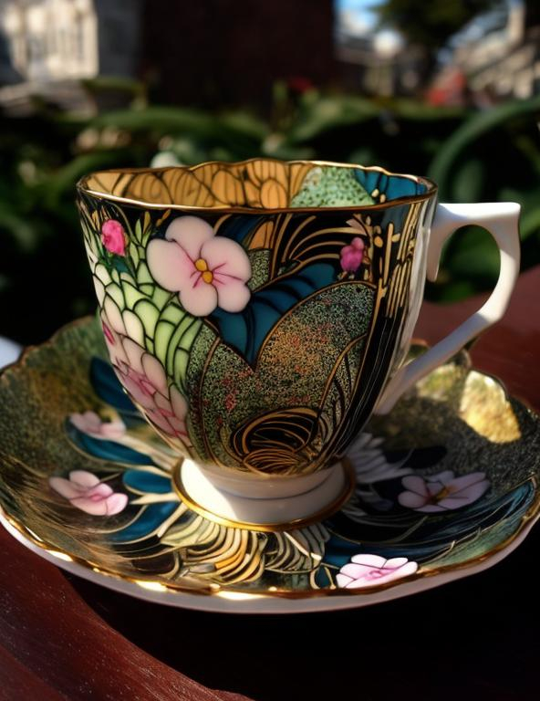 Prompt: beautiful teacup art deco style