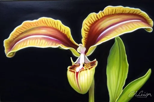 Prompt: oil painting of a venus slipper orchid