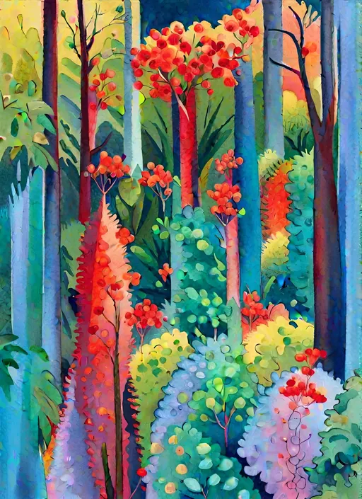 Prompt: jungle with red flowers