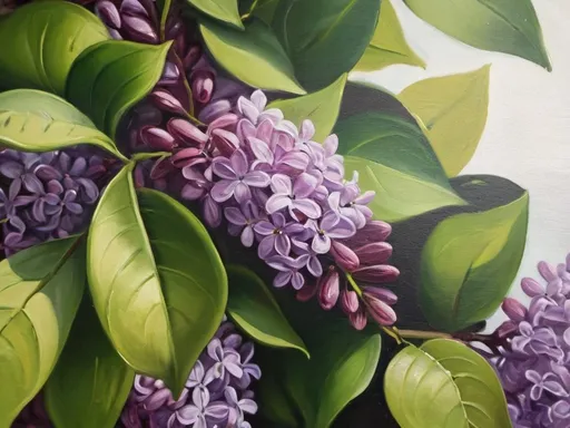 Prompt: Close shot of lilacs, oil painting