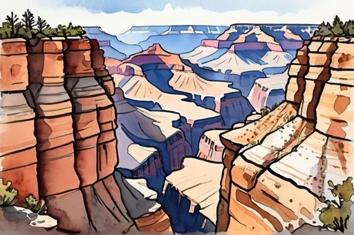 Prompt: Grand canyon, watercolor and ink, illustration