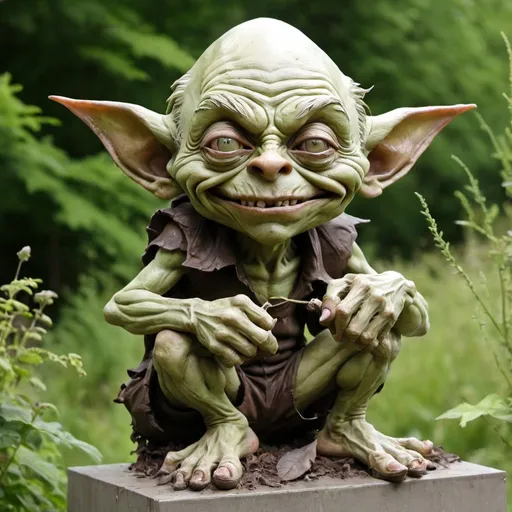 Prompt: filthy nature sculpture of a goblin
