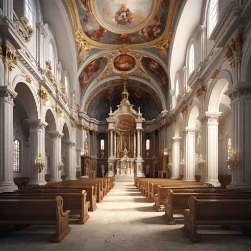 Prompt: Create the interior of a baroque church