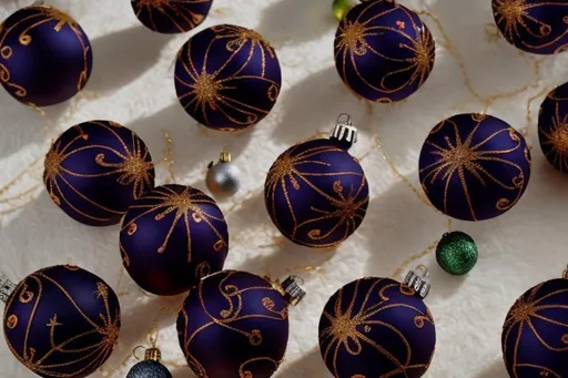 Prompt: Christmas Balls hanging on a fir tree branch