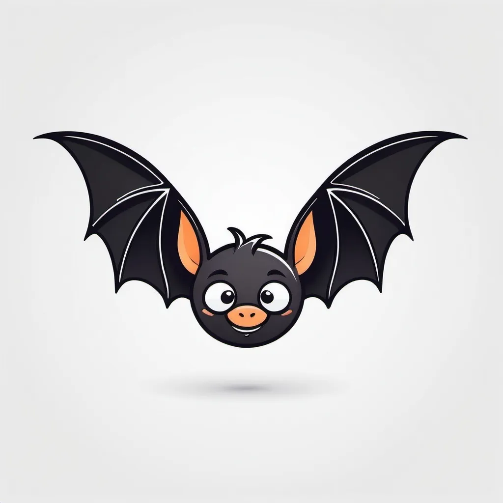 Prompt: Stylized cartoon bat, vector flat logo, simple lines, cute cartoon illustration, white backdrop